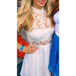 Xenia white floral crochet mini dress